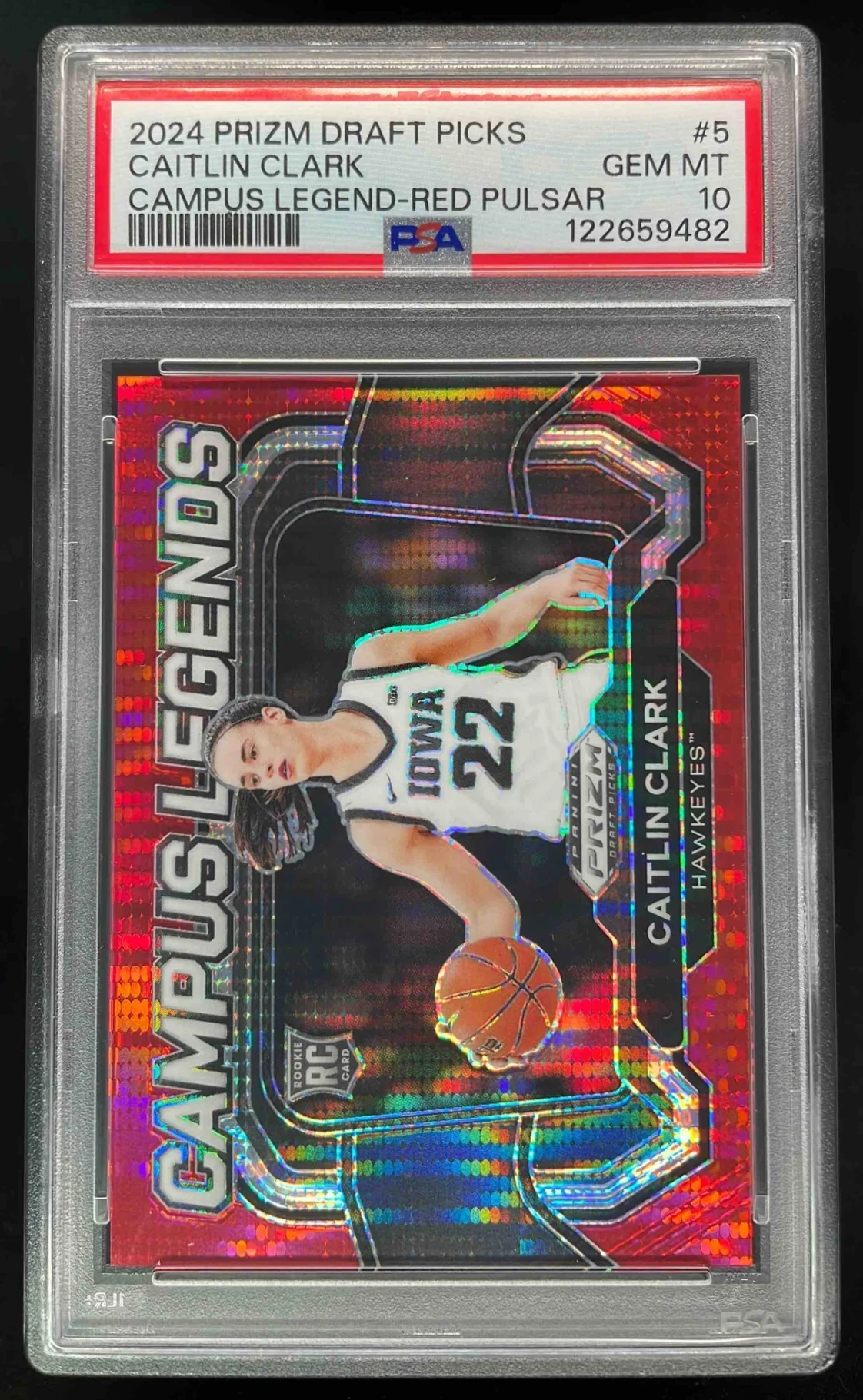 2024 Prizm Draft Collegiate Campus Red Pulsar Caitlin Clark RC /299 PSA 10