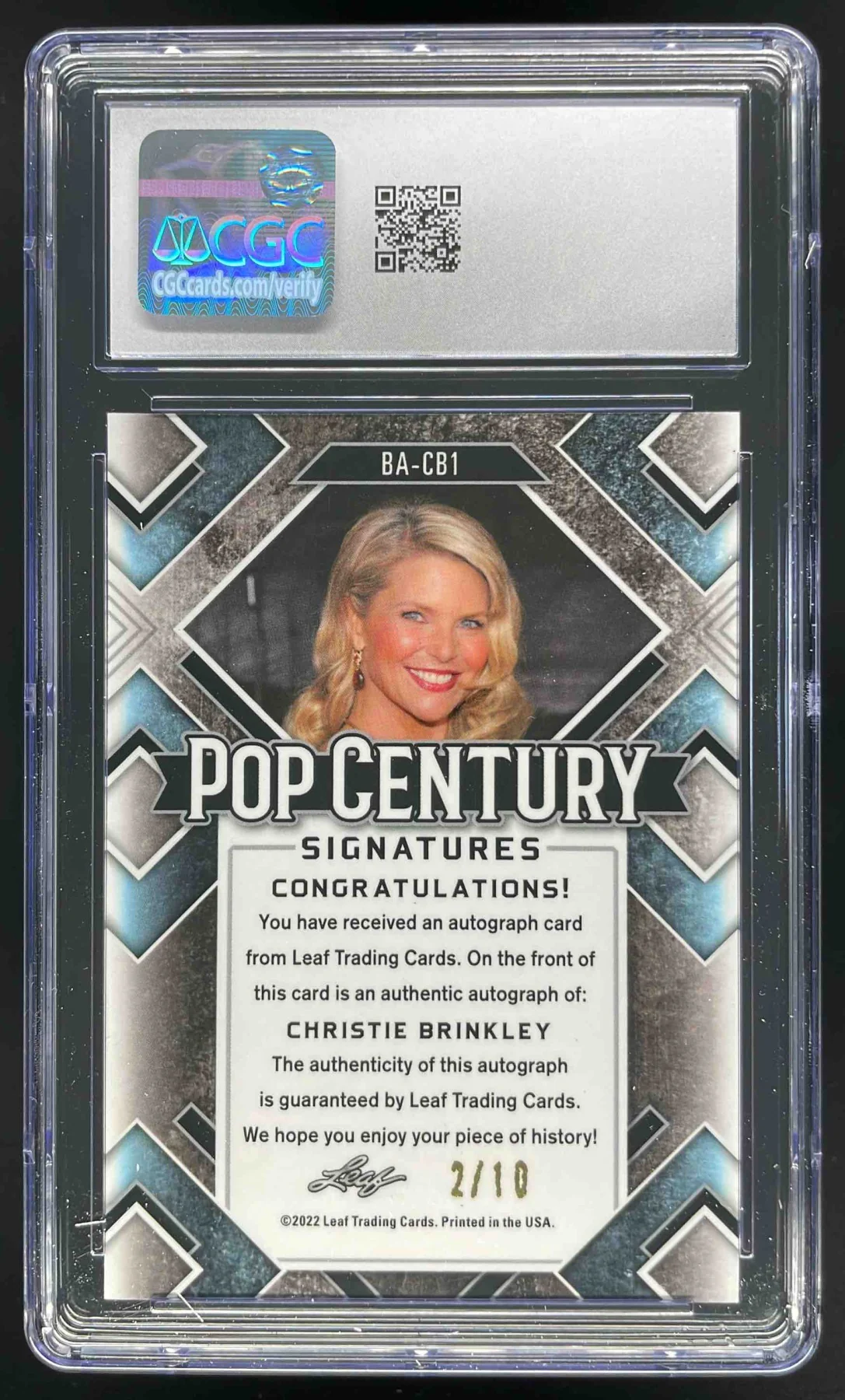 2022 Leaf Metal Pop Century Mojo Silver #BACB1 Christie Brinkley Auto /40 CGC 10 - Image 2
