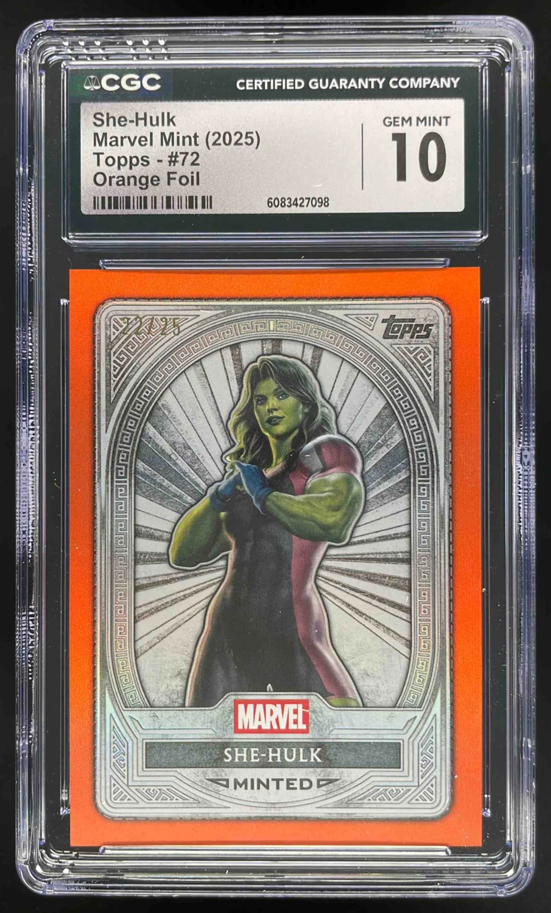 2025 Topps Mint Marvel Orange Foil #72 She-Hulk Silver /25 CGC 10