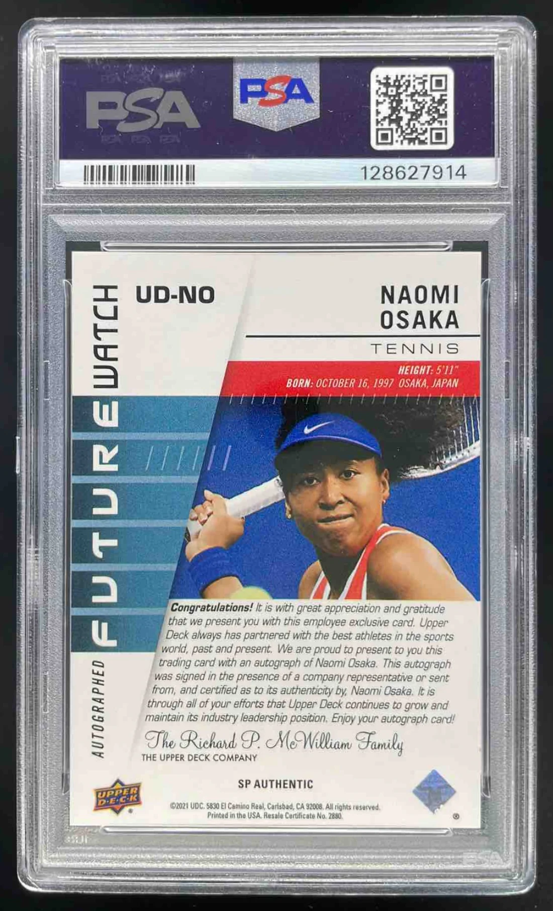 2022 Upper Deck Employee Exclusive Autograph #UDNO Naomi Osaka Auto PSA 10 - Image 2
