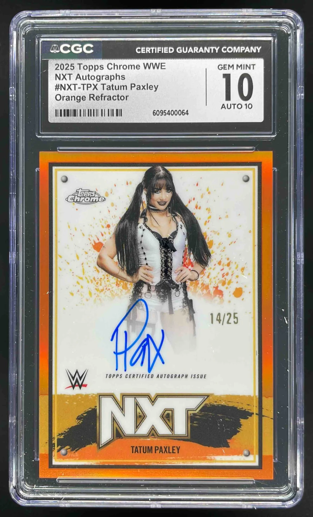 2025 Topps Chrome WWE NXT Chrome Orange #NXT-TPX Tatum Paxley Auto /25 CGC 10