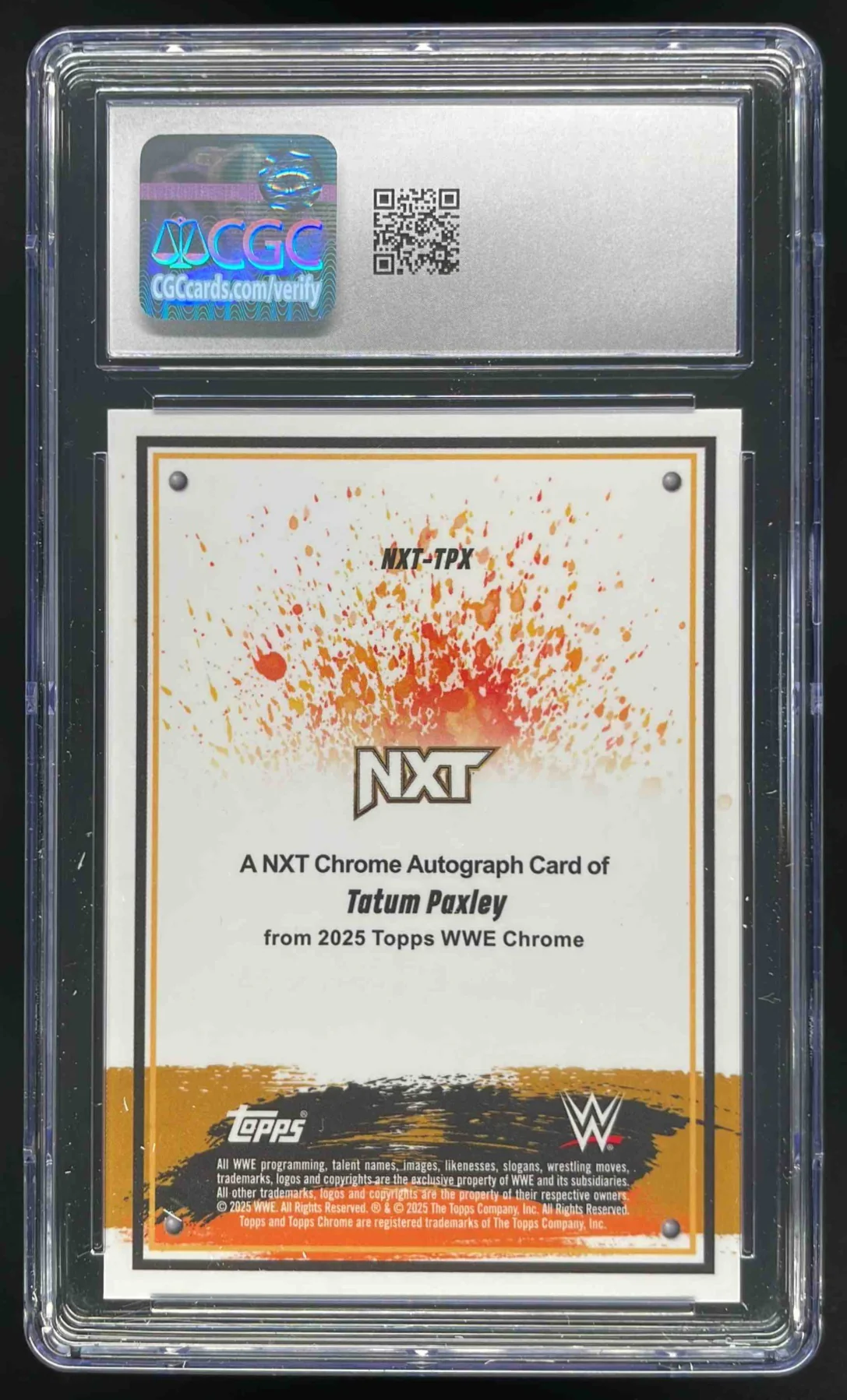 2025 Topps Chrome WWE NXT Chrome Orange #NXT-TPX Tatum Paxley Auto /25 CGC 10 - Image 2