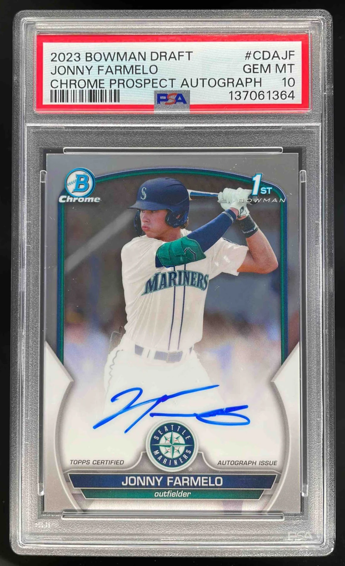 2023 Bowman Draft Chrome Prospect Autograph #CDA-JF Jonny Farmelo RC Auto PSA 10