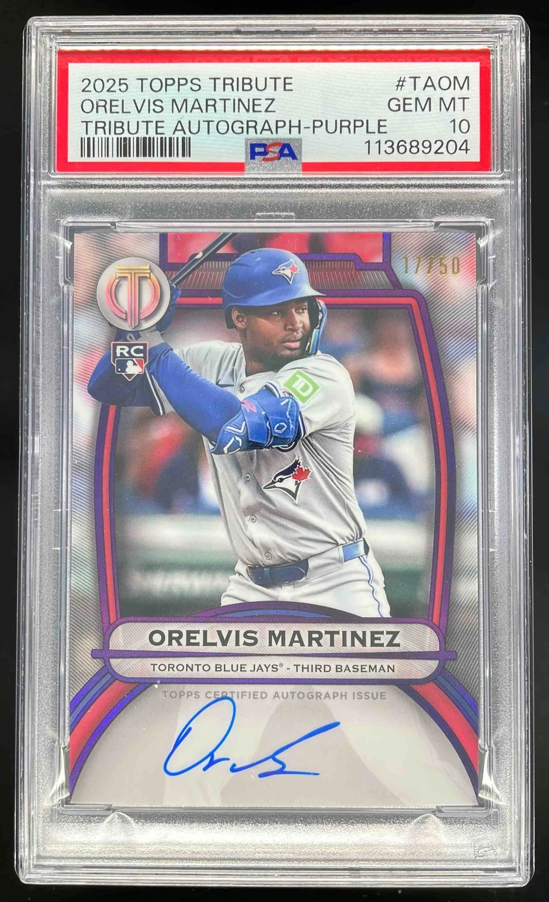 2025 Topps Tribute Autographs Purple #TA-OM Orelvis Martinez RC Auto /50 PSA 10