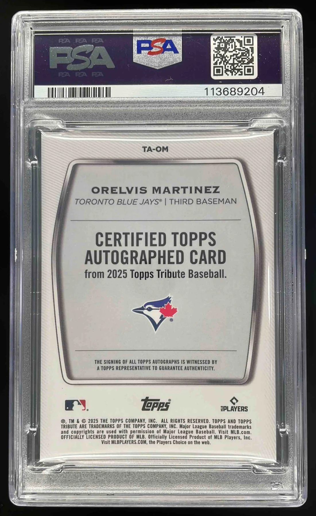 2025 Topps Tribute Autographs Purple #TA-OM Orelvis Martinez RC Auto /50 PSA 10 - Image 2