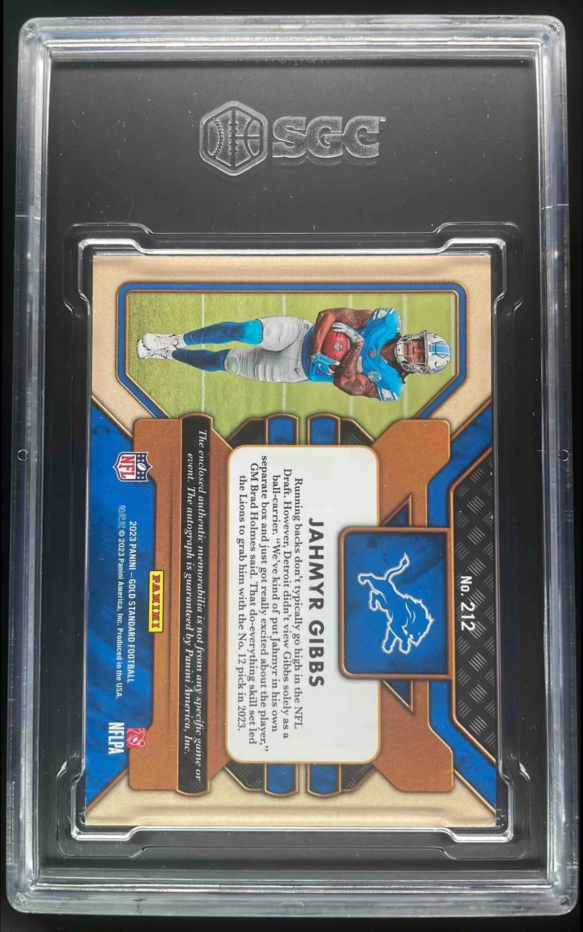 2023 Panini Gold Standard #212 Jahmyr Gibbs Autograph RC Auto /199 SGC 7 - Image 2