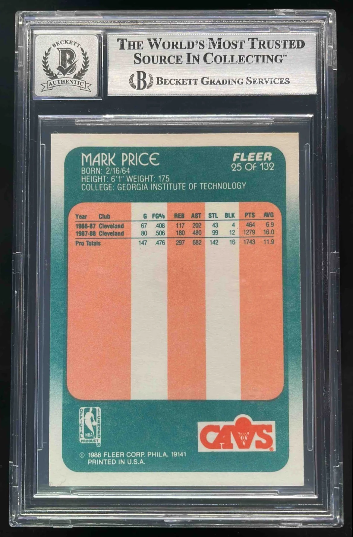 1988-89 Fleer #25 Mark Price RC Auto BGS Authentic - Image 2