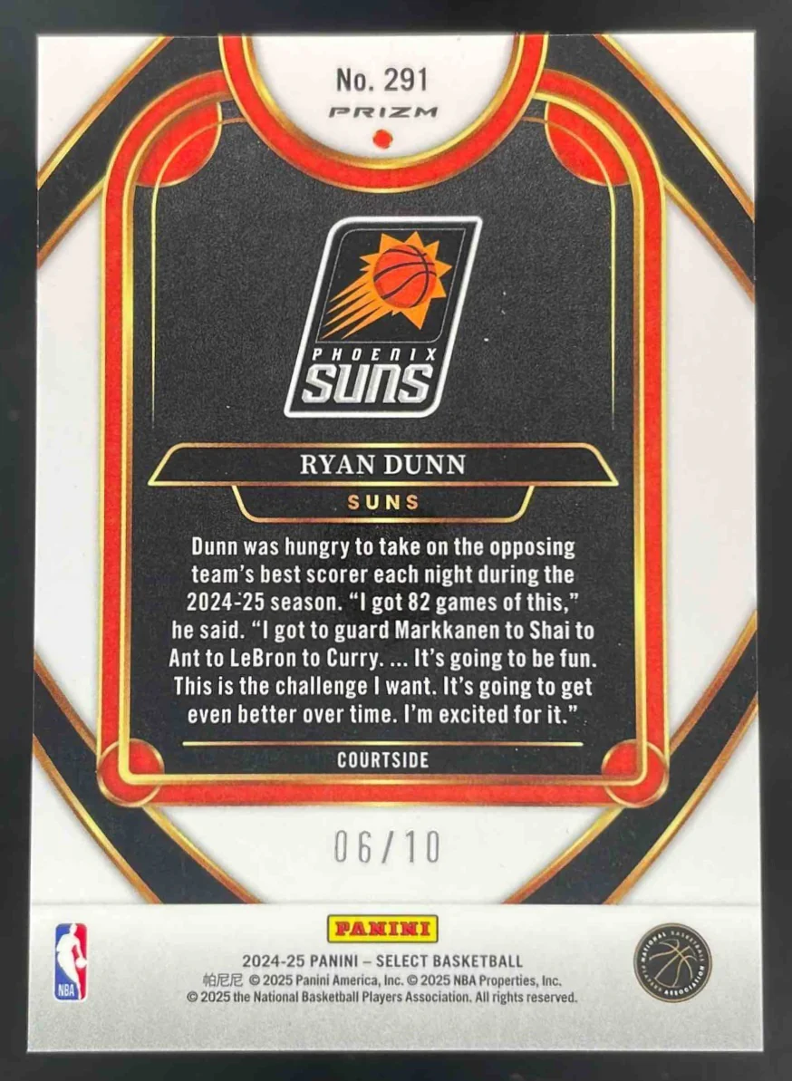 2024-25 Panini Select Courtside Gold Prizm #291 Ryan Dunn RC /10 - Image 2