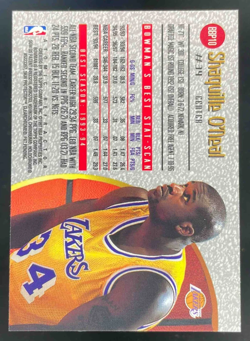1997-98 Topps Stadium Club Bowman's Best Preview #BBP10 Shaquille O'Neal - Image 2