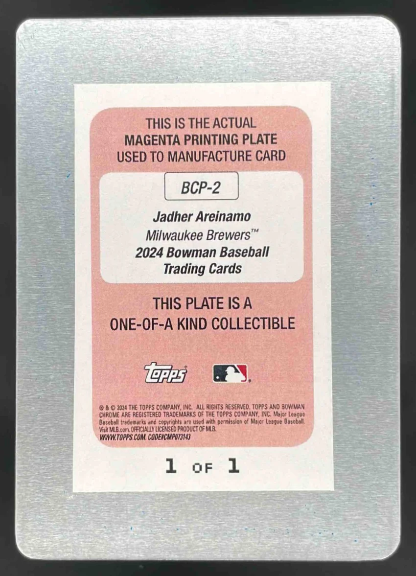 2024 Bowman Chrome Prospects Printing Plates Magenta #BCP-2 Jadher Areinamo 1/1 - Image 2