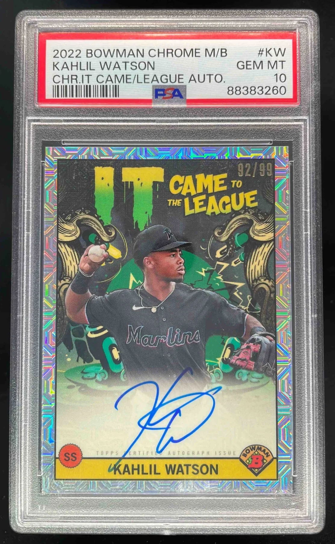 2022 Bowman Chrome It Came to the League Mojo #KW Kahlil Watson Auto /99 PSA 10