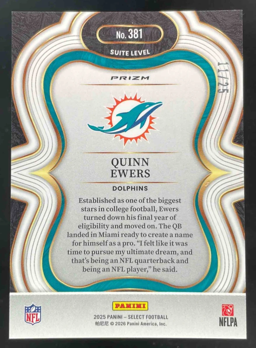 2025 Panini Select Suite Level Tie-Dye Prizm #381 Quinn Ewers RC /25 - Image 2