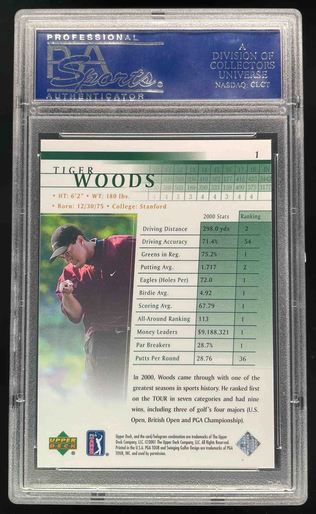 2001 Upper Deck #1 Tiger Woods RC PSA 10 - Image 2
