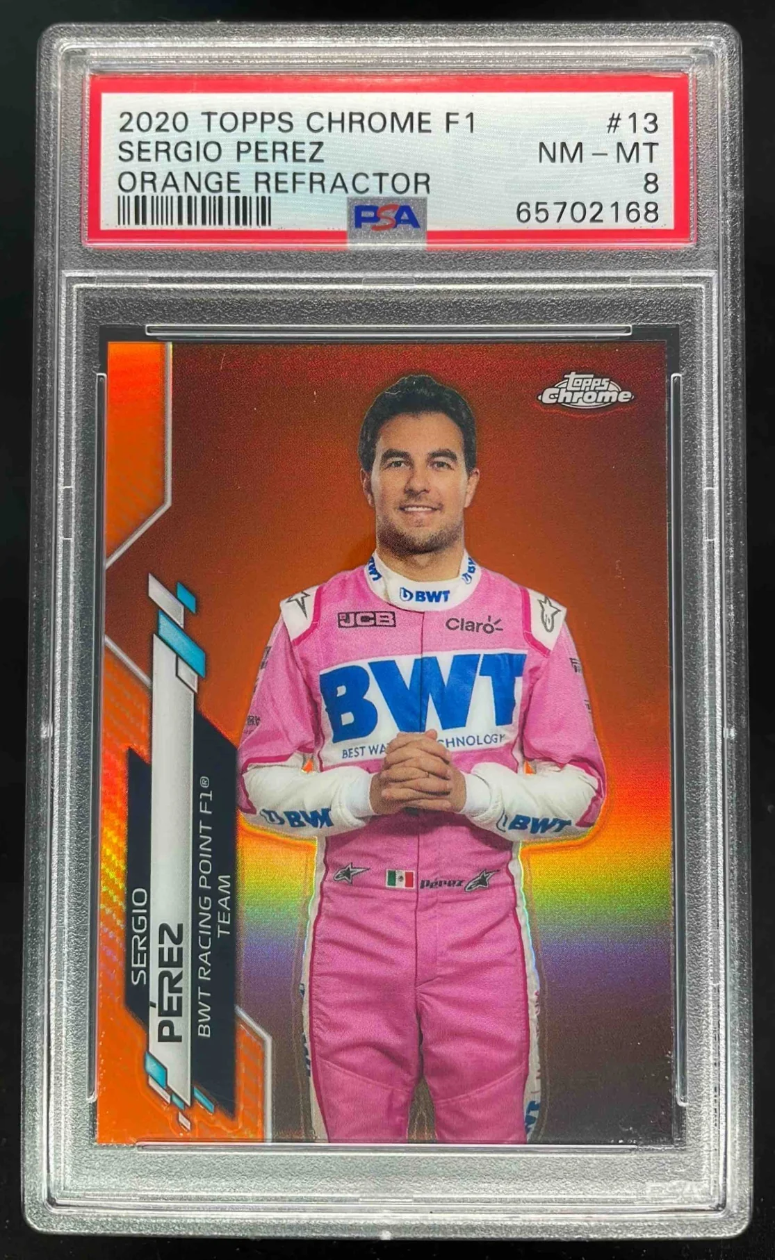 2020 Topps Chrome Formula 1 Orange Refractor #13 Sergio Perez /25 PSA 8