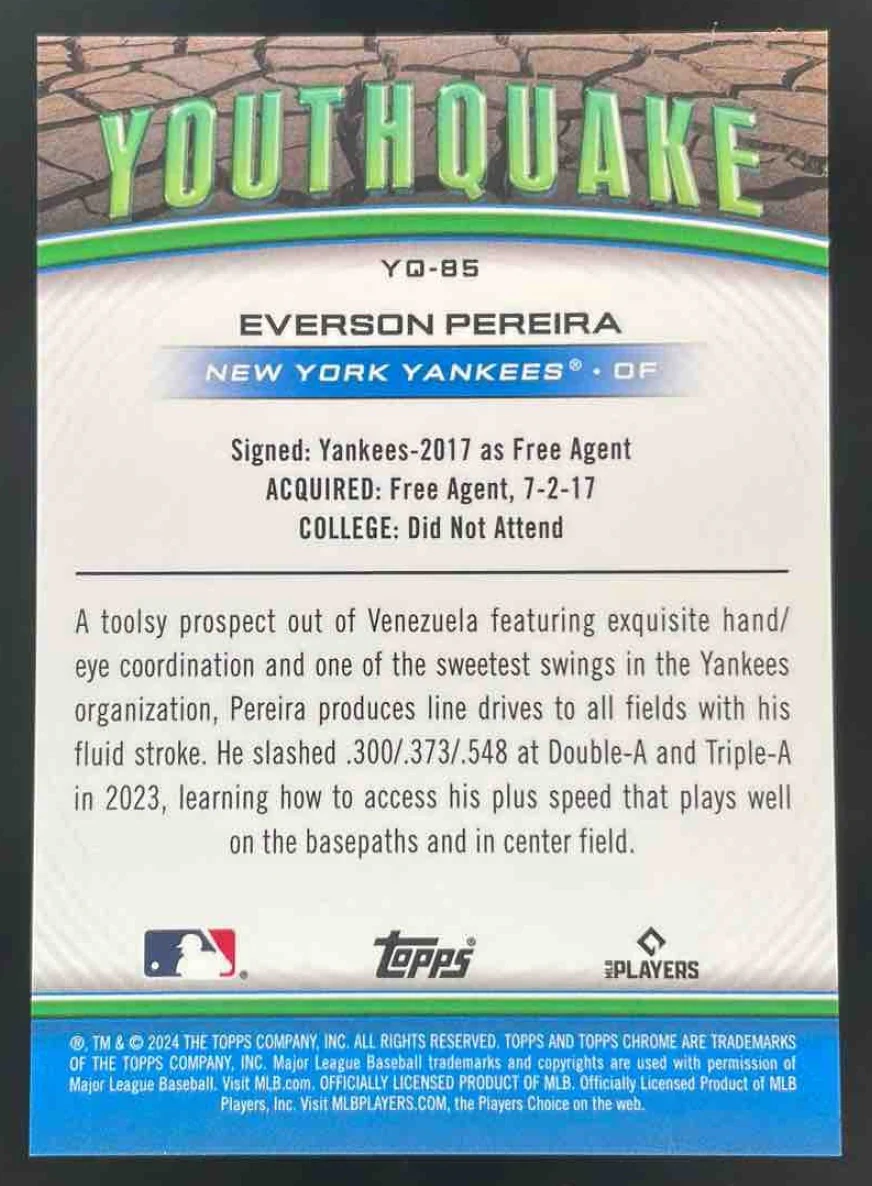 2024 Topps Chrome Youthquake Orange Refractor #YQ-85 Everson Pereira RC /25 - Image 2