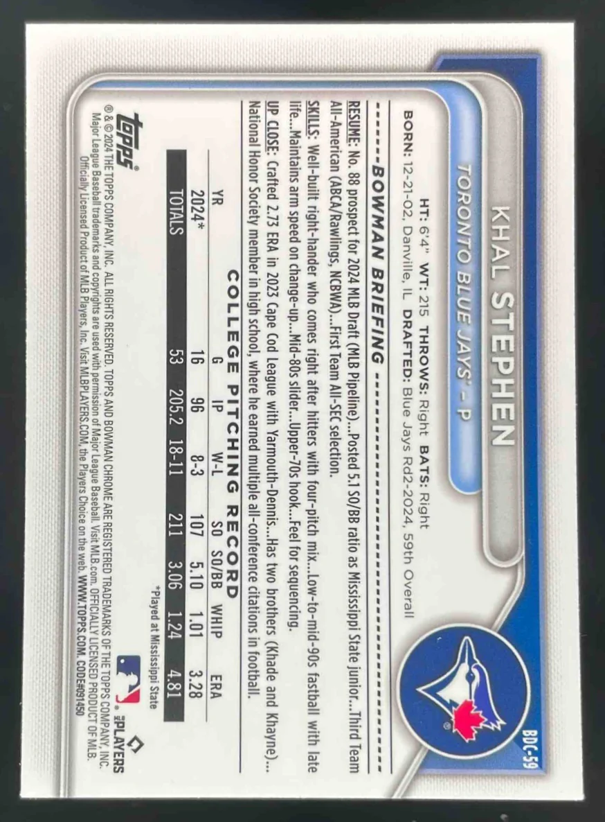 2024 Bowman Draft Chrome Green Grass Refractor #BDC-59 Khal Stephen RC /99 - Image 2