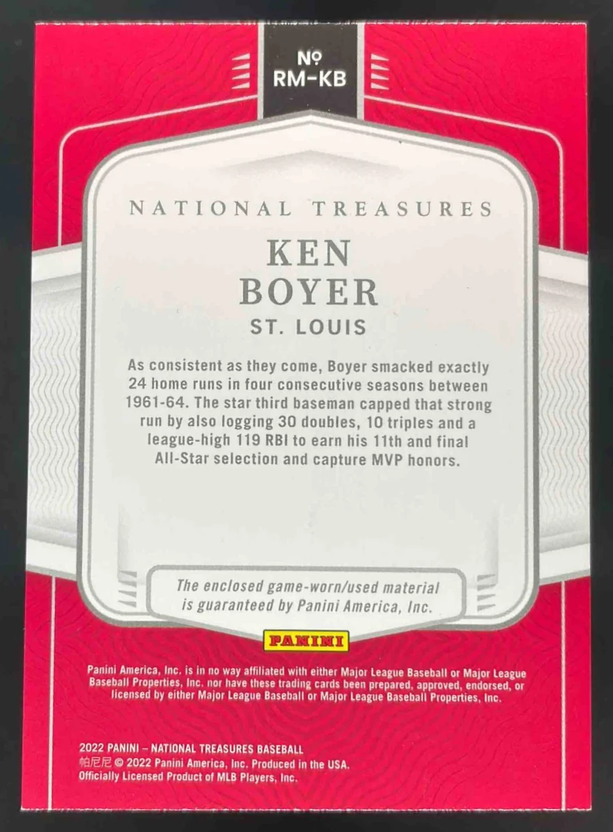 2022 Panini National Treasures Retro Materials Holo Gold #RM-KB Ken Boyer /5 - Image 2