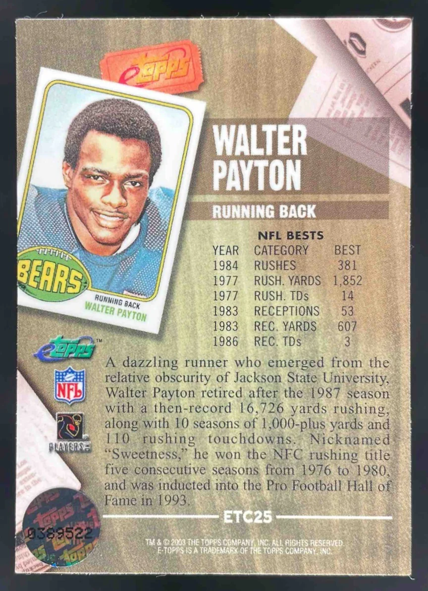 2003 Topps eTopps Classic #ETC25 Walter Payton - Image 2