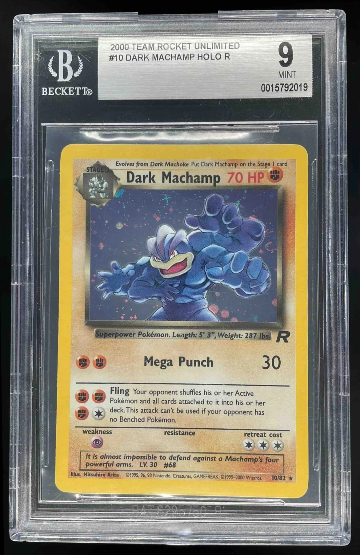 2000 Pokemon Team Rocket Unlimited #10 Dark Machamp Holo BGS 9
