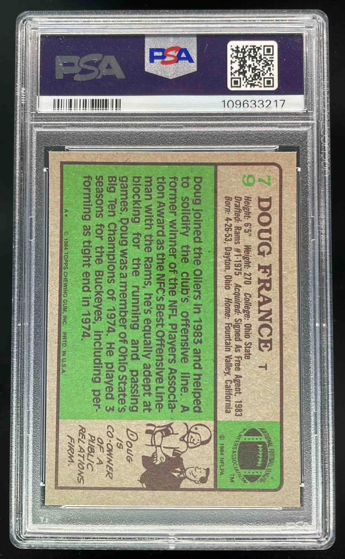 1984 Topps #79 Doug France PSA 10 - Image 2