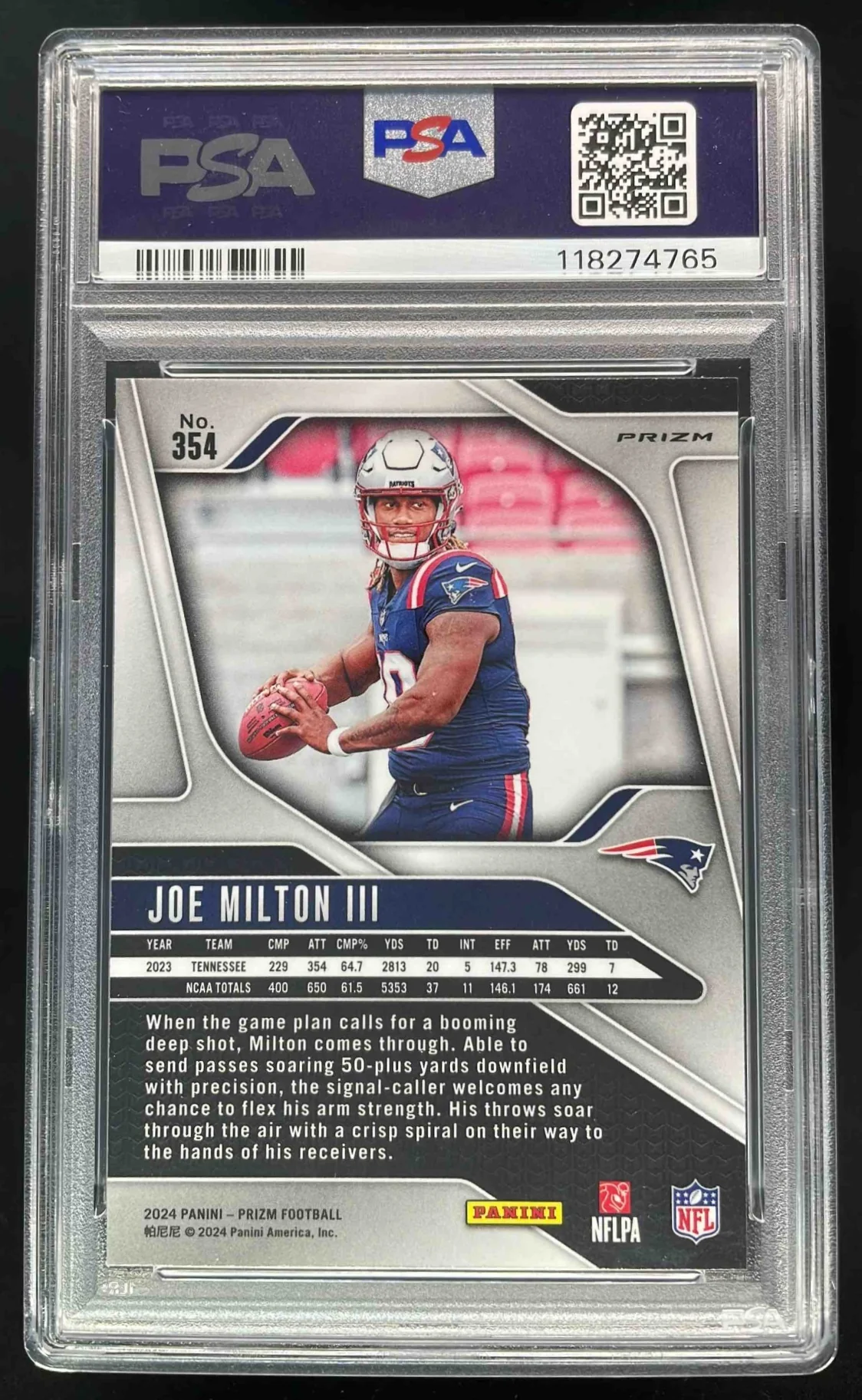 2024 Panini Prizm Silver Prizm #354 Joe Milton III RC PSA 10 - Image 2