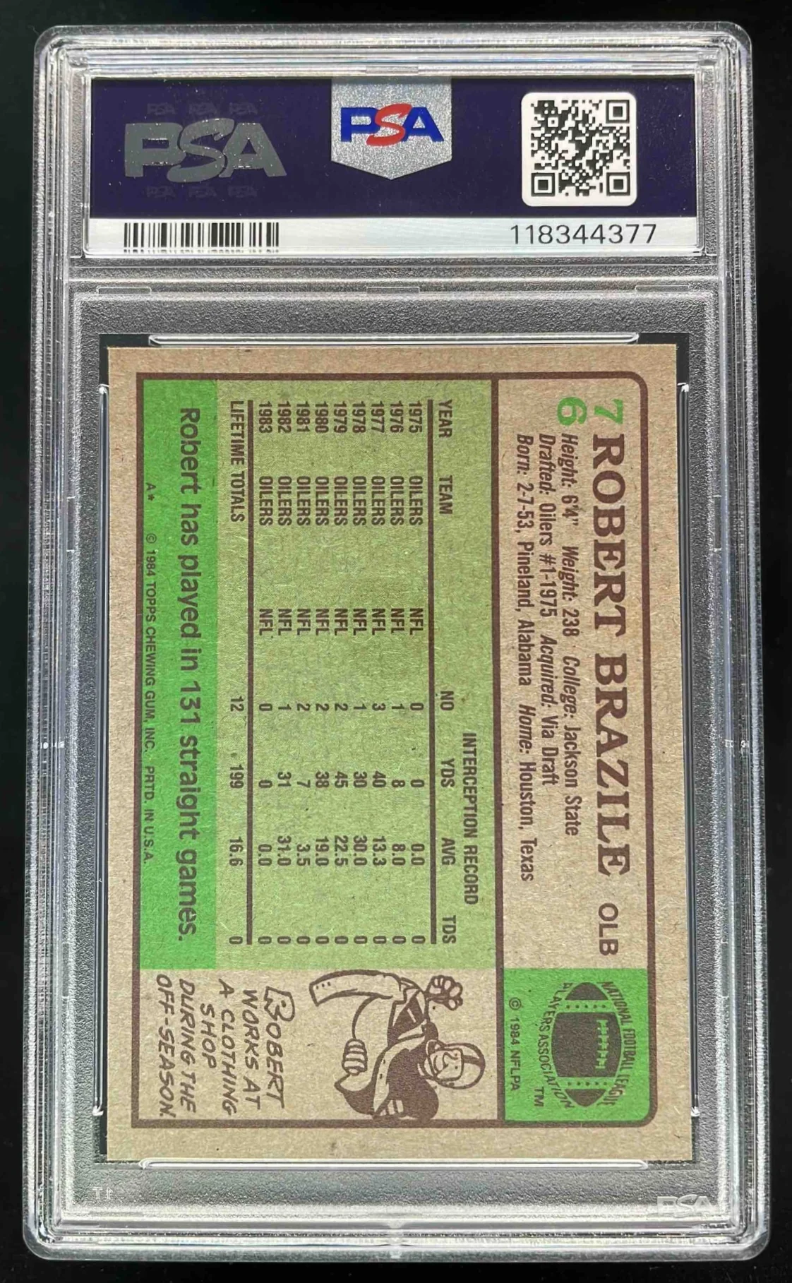 1984 Topps #76 Robert Brazile PSA 10 - Image 2