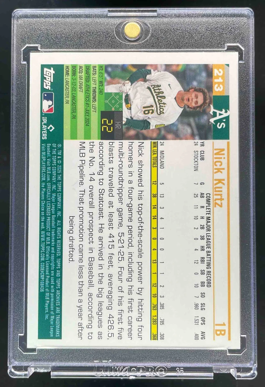 2025 Topps Archives 2005 Design Blue Foilboard #213 Nick Kurtz RC /25 - Image 2