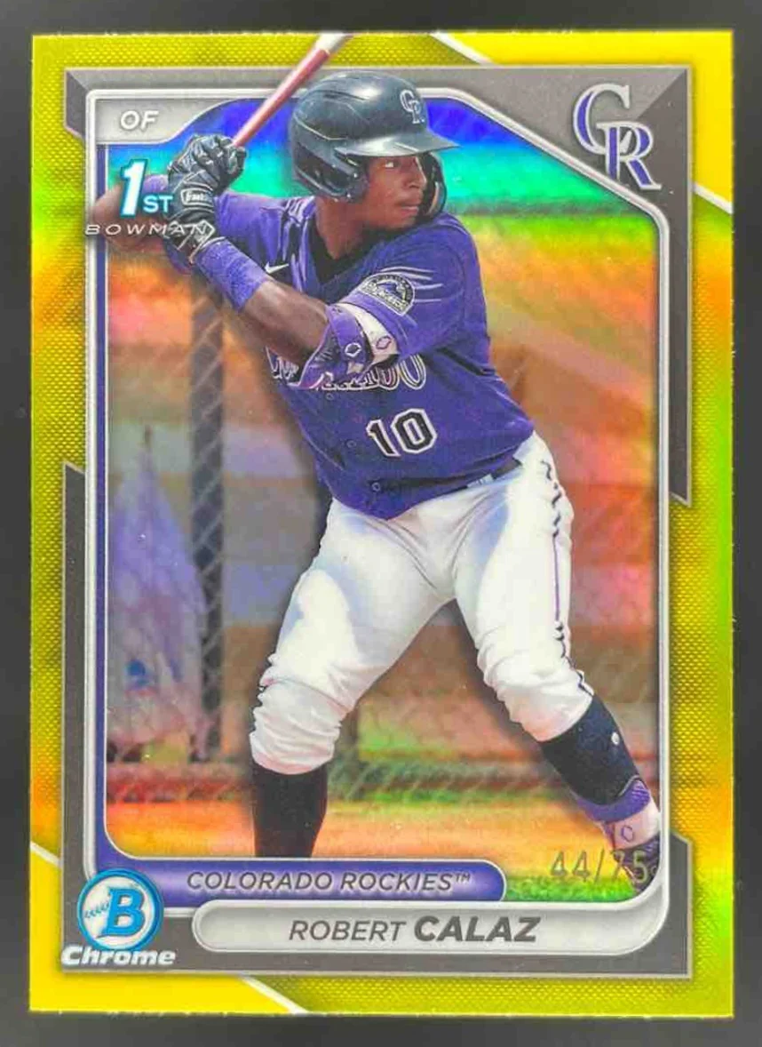2024 Bowman Chrome Prospects Yellow Refractors #BCP-131 Robert Calaz RC /75