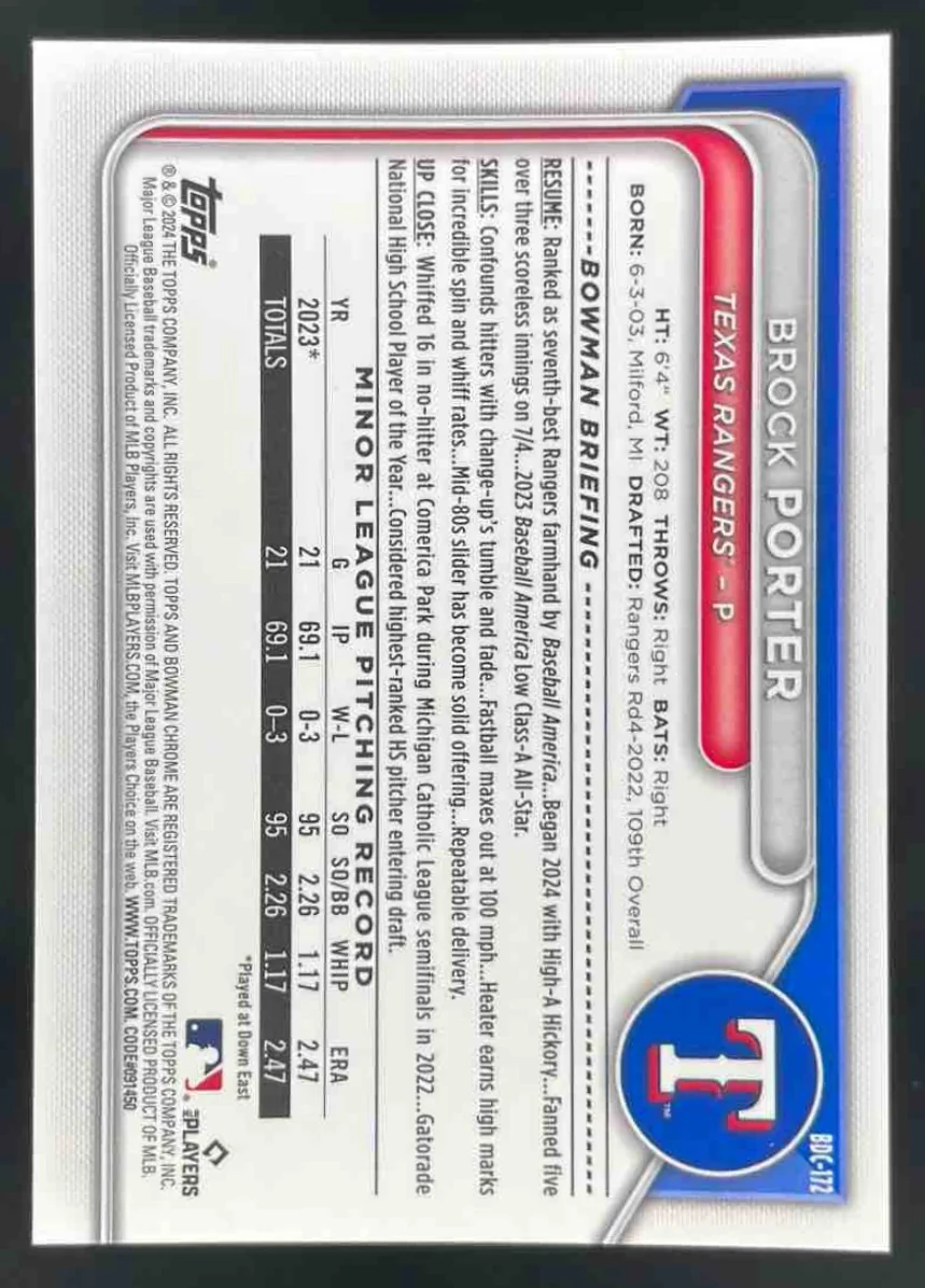 2024 Bowman Draft Sapphire Chrome Orange Sapphire #BDC-172 Brock Porter /25 - Image 2