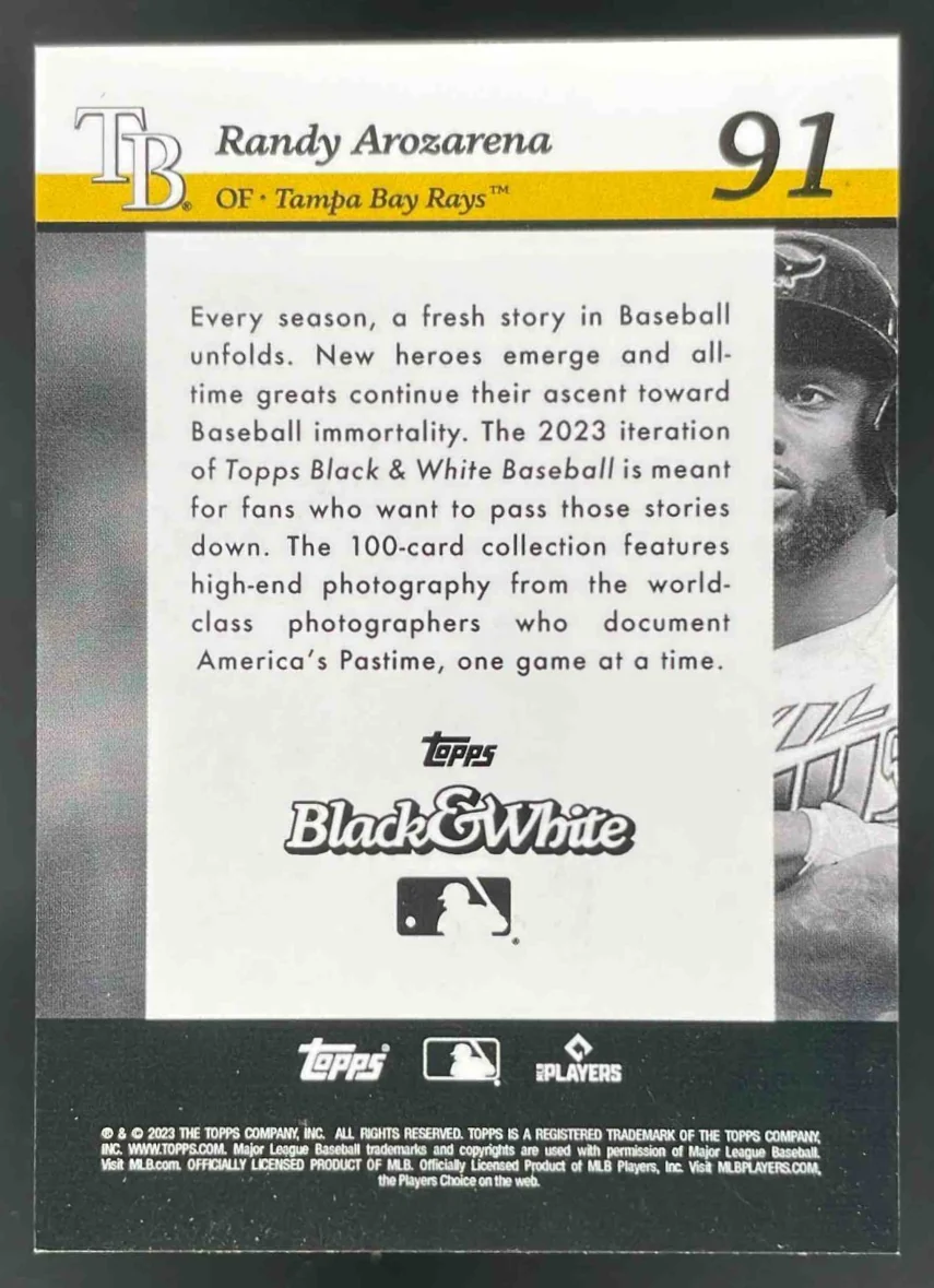 2023 Topps Black & White Night Vision #91 Randy Arozarena /25 - Image 2
