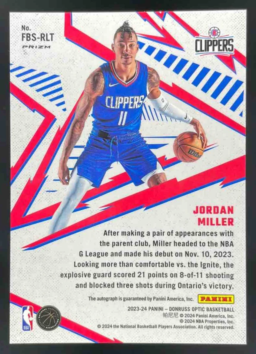 2023-24 Panini Donruss Optic Fast Break Signature #FBS-RLT Jordan Miller RC Auto - Image 2