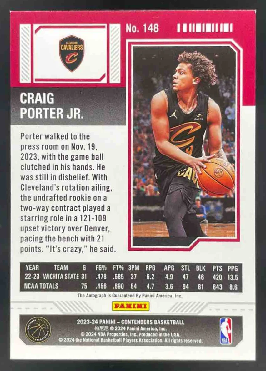 2023-24 Contenders Playoff Ticket Retail #148 Craig Porter Jr. RC Auto /99 - Image 2