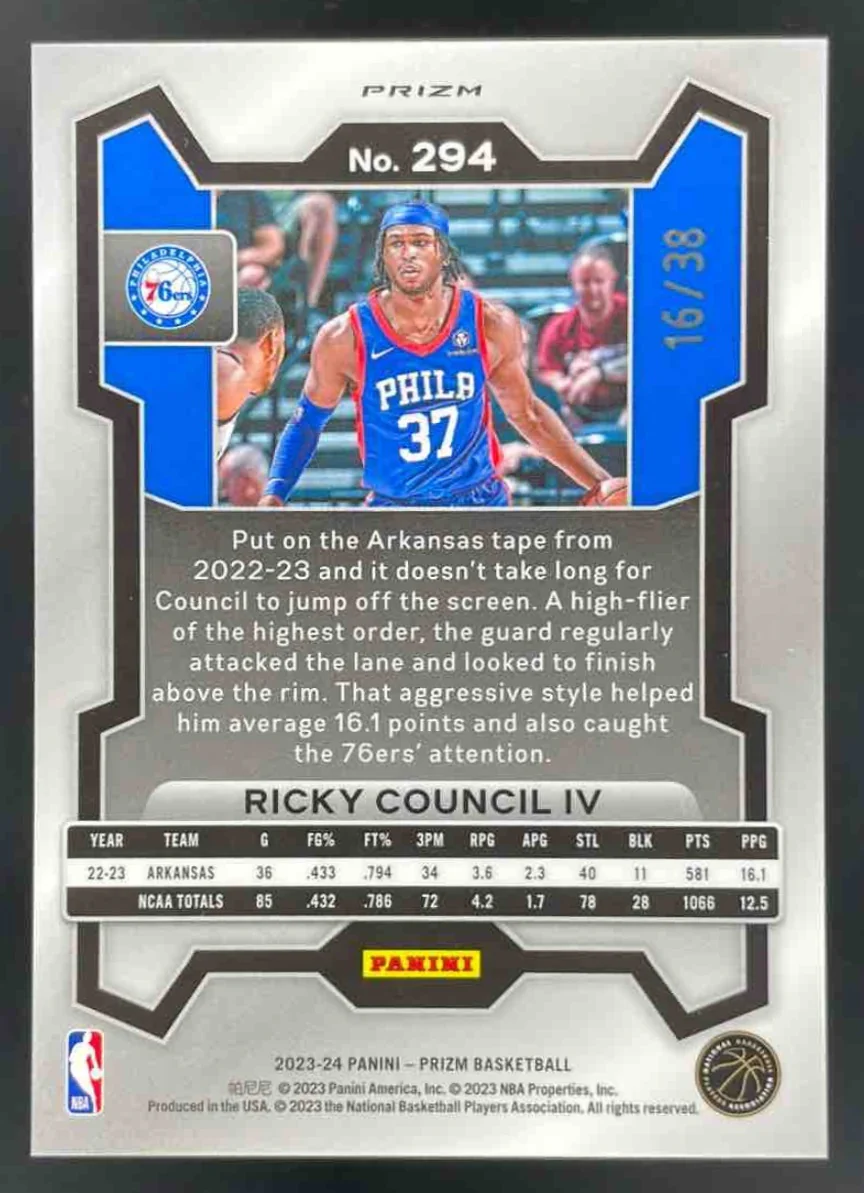 2023-24 Panini Prizm Prizms White Wave #294 Ricky Council IV RC /38 - Image 2