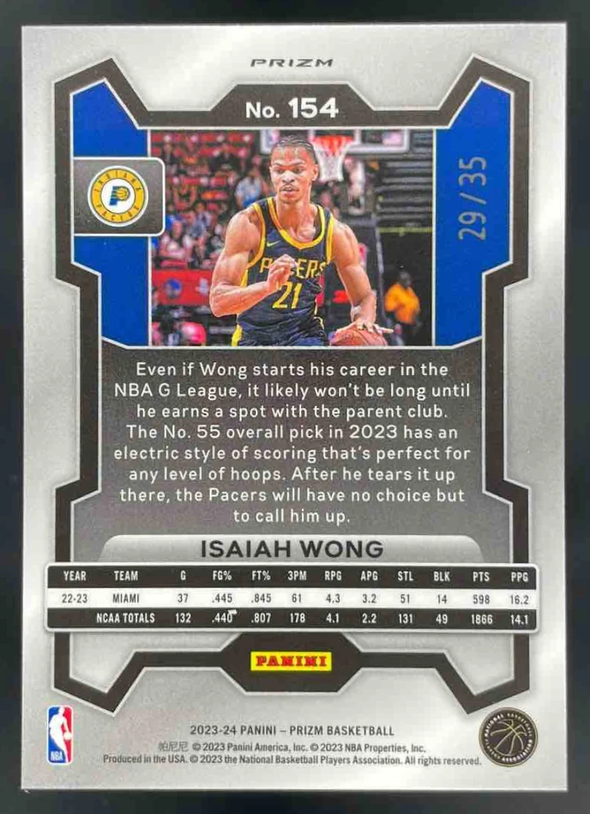 2023-24 Panini Prizm Prizms White Ice #154 Isaiah Wong RC /35 - Image 2