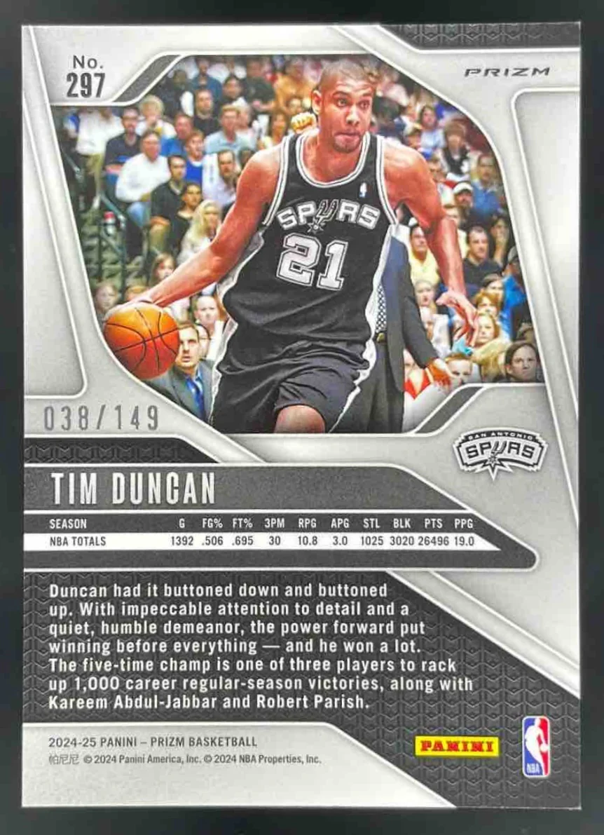 2024-25 Panini Prizm Purple Ice Prizm #297 Tim Duncan /149 - Image 2