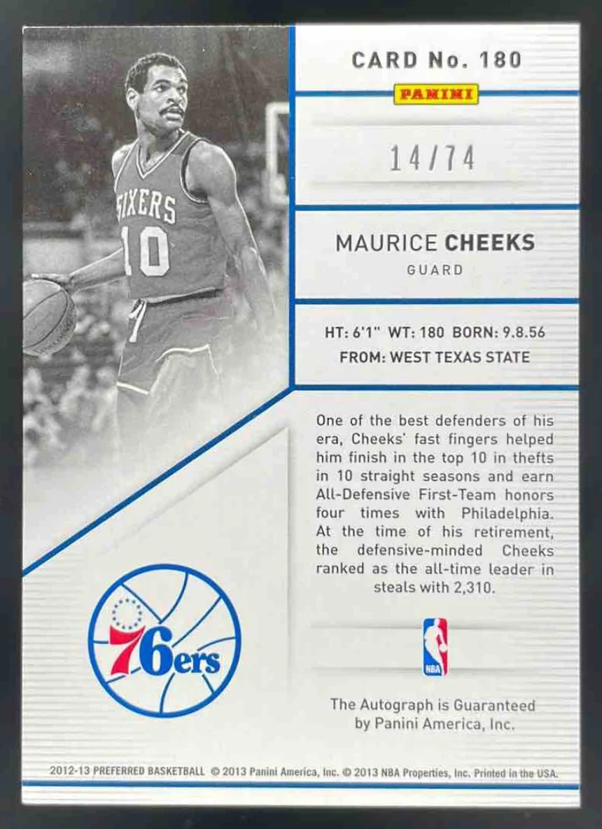 2012-13 Panini Preferred #180 Maurice Cheeks Autograph Auto /74 - Image 2