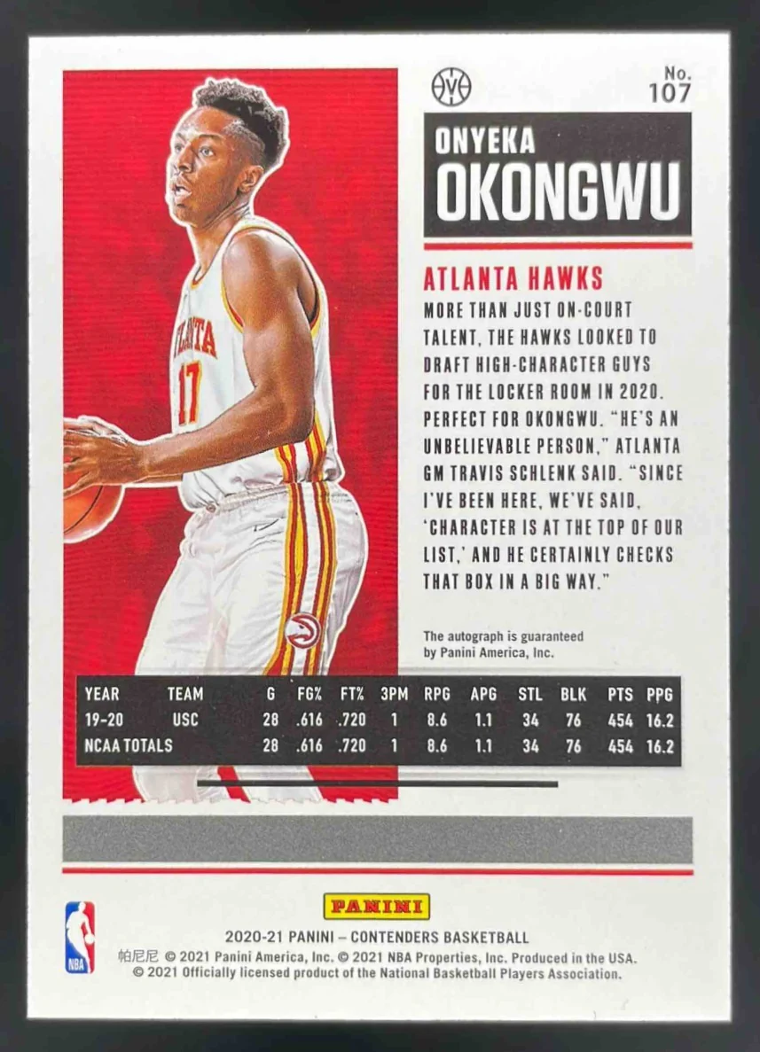 2020-21 Panini Contenders #107b Onyeka Okongwu RC Auto - Image 2