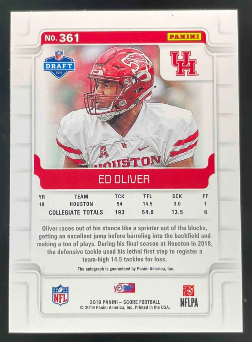 2019 Panini Score Rookies Signatures #361 Ed Oliver RC Auto - Image 2