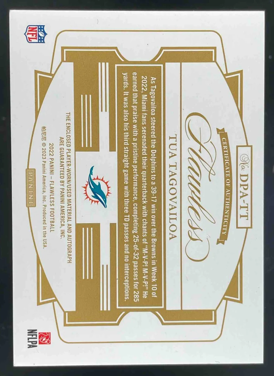 2022 Panini Flawless Dual Patch Autographs #DPA-TT Tua Tagovailoa Auto /25 - Image 2