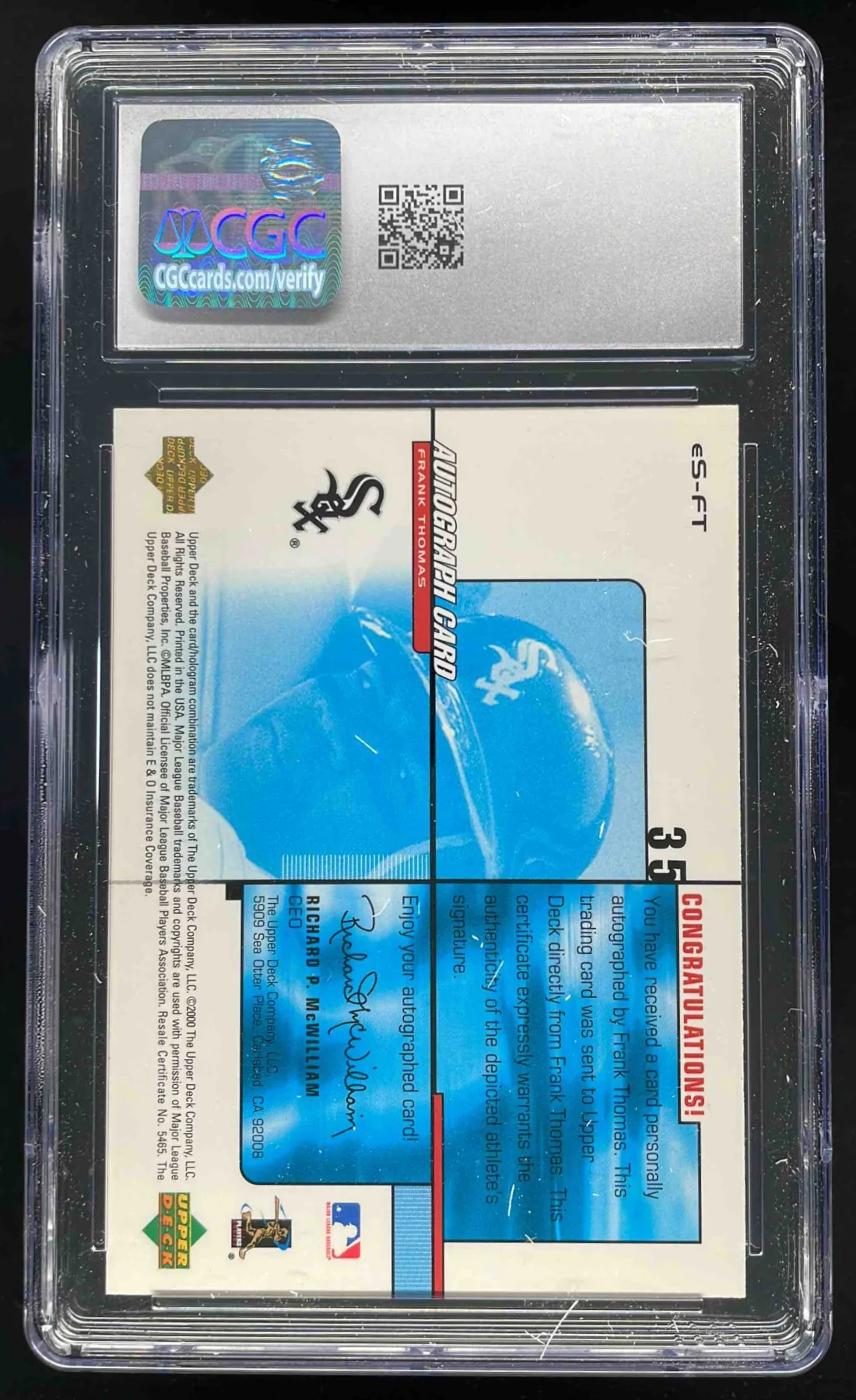 2001 Upper Deck e Card evolve Autograph #eS-FT Frank Thomas Auto /200 CGC 10 - Image 2