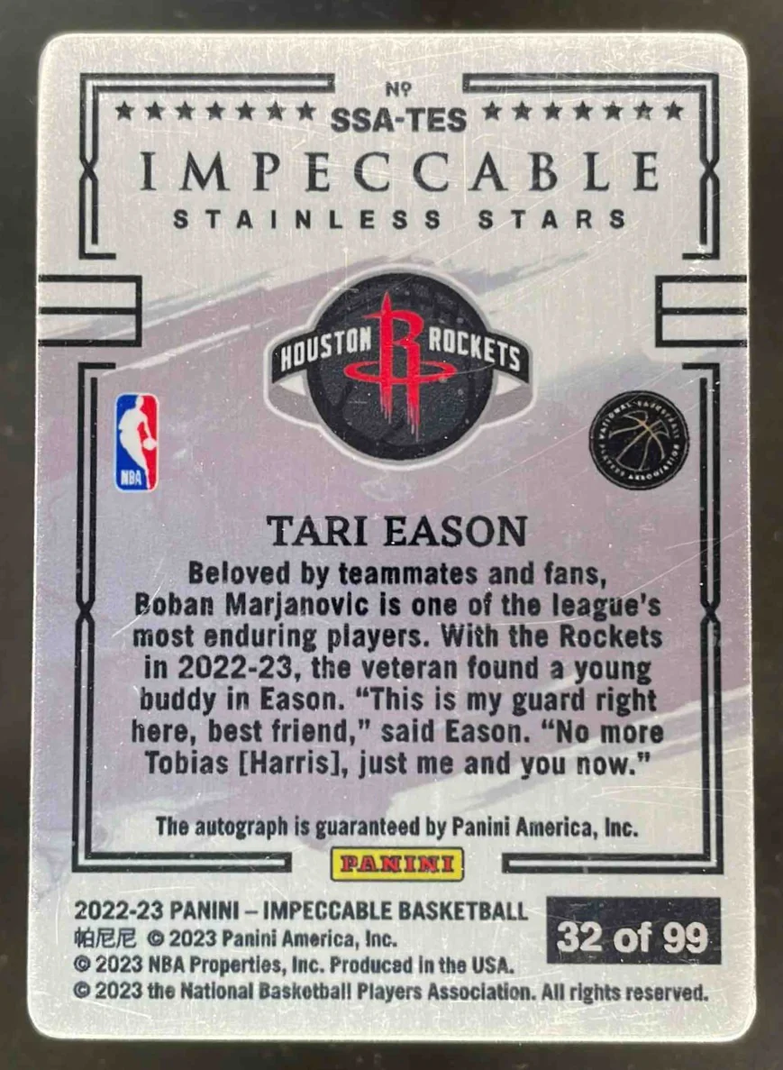 2022-23 Panini Impeccable Stainless Stars #SSA-TES Tari Eason RC Auto /99 - Image 2