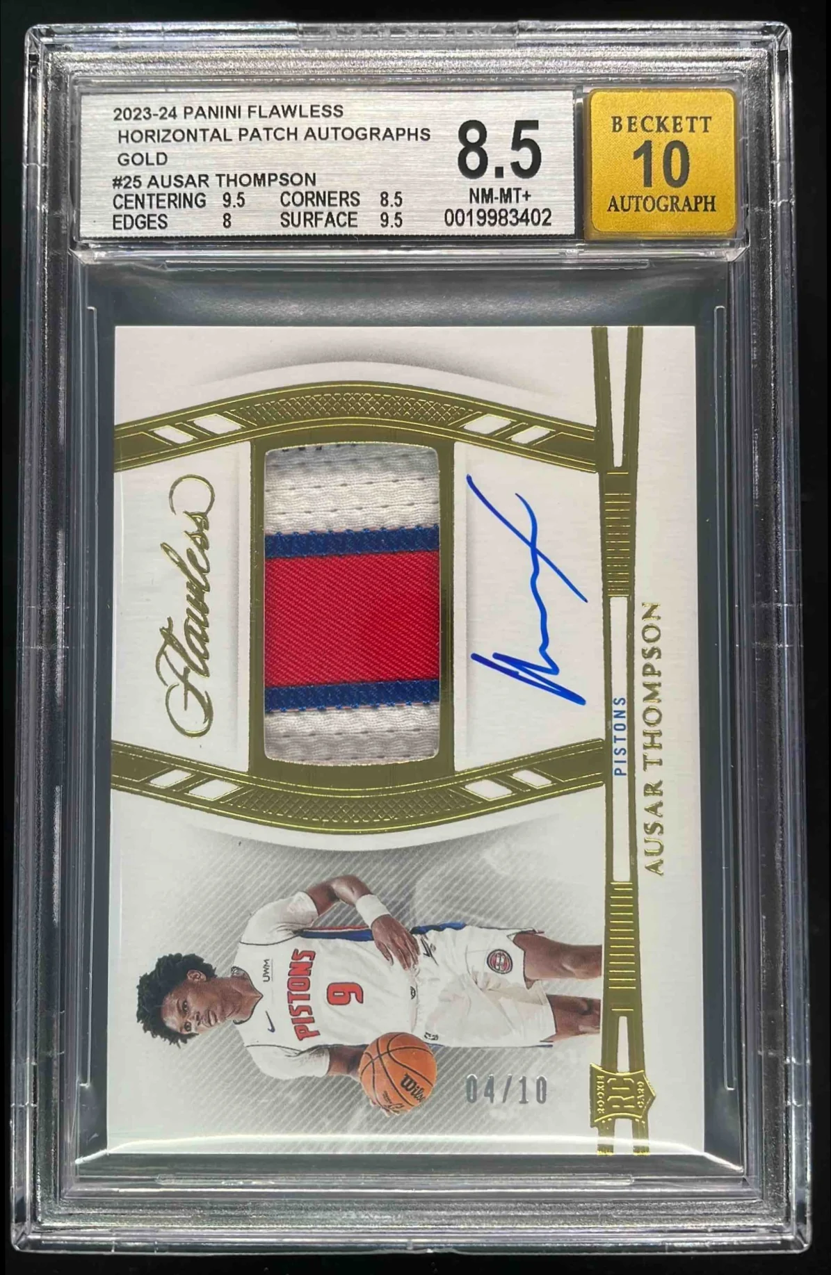 2023-24 Flawless Horizontal Patch Gold #ATD Ausar Thompson RC Auto /10 BGS 8.5
