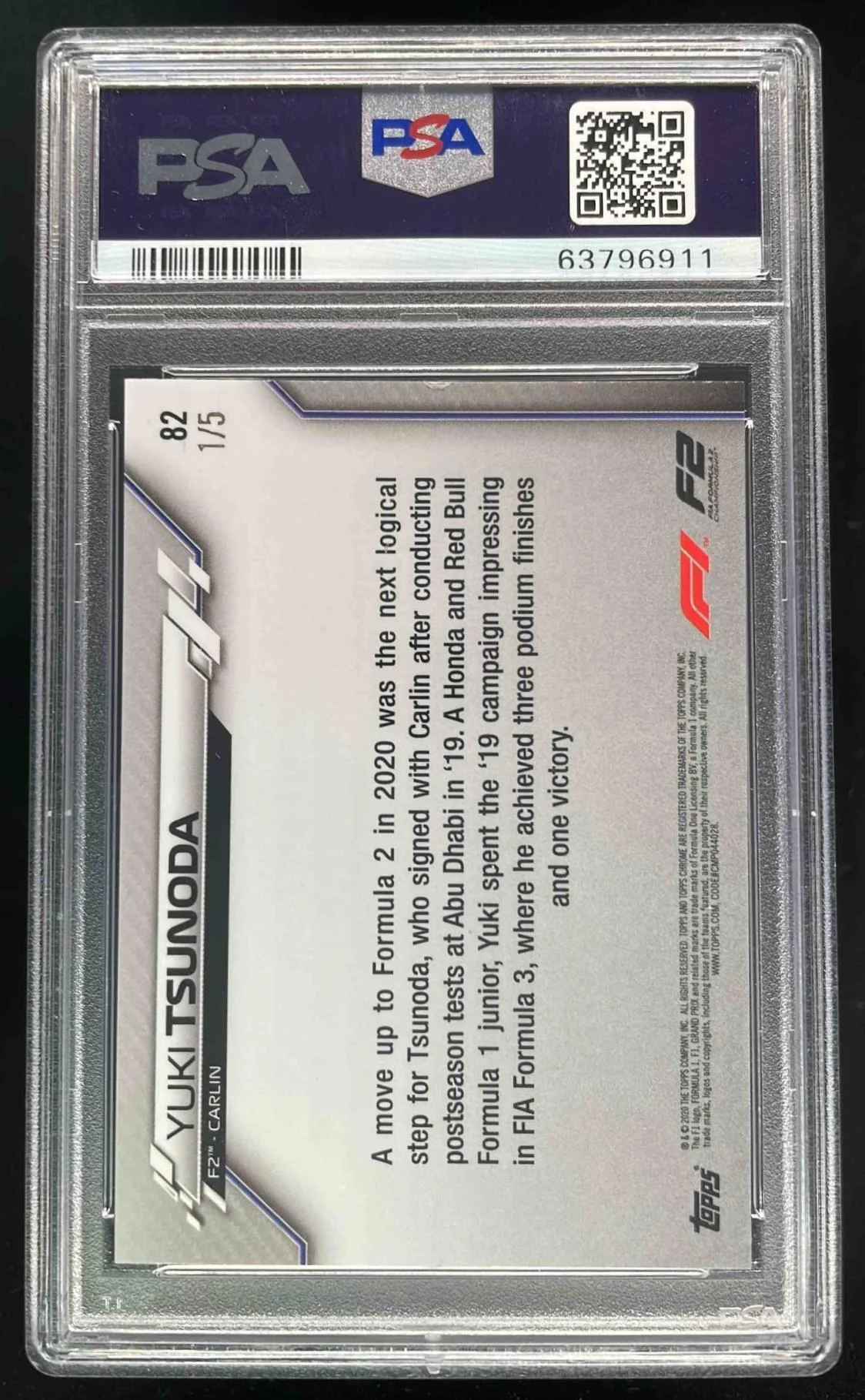 2020 Topps Chrome Formula 1 Red Refractor #82 Yuki Tsunoda /5 PSA 8 - Image 2