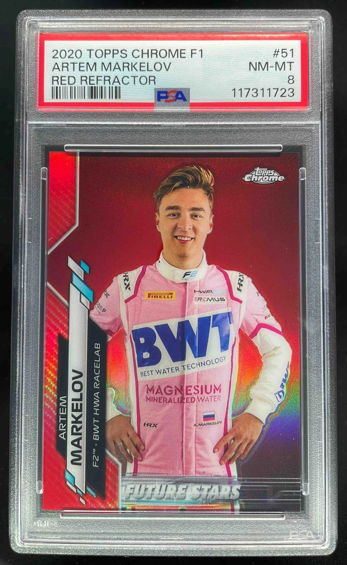 2020 Topps Chrome Formula 1 Red Refractor #51 Artem Markelov /5 PSA 8