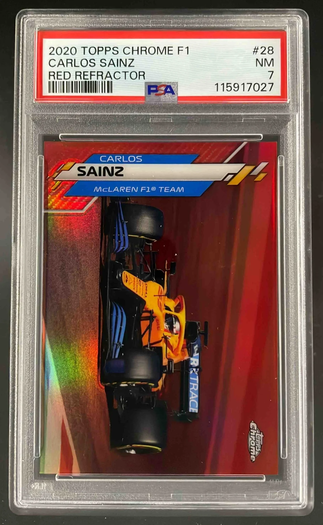 2020 Topps Chrome Formula 1 Red Refractor #28 Carlos Sainz /5 PSA 7