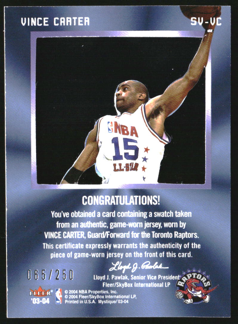 2003-04 Fleer Mystique Skyview Jerseys #SVVC Vince Carter /250 - Image 2