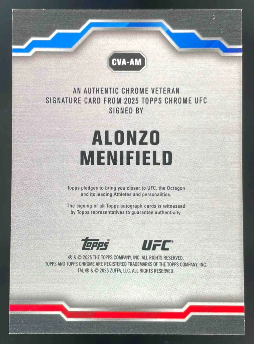 2025 Topps UFC Chrome Sapphire Veteran Orange #CVA-AM Alonzo Menifield Auto /25 - Image 2