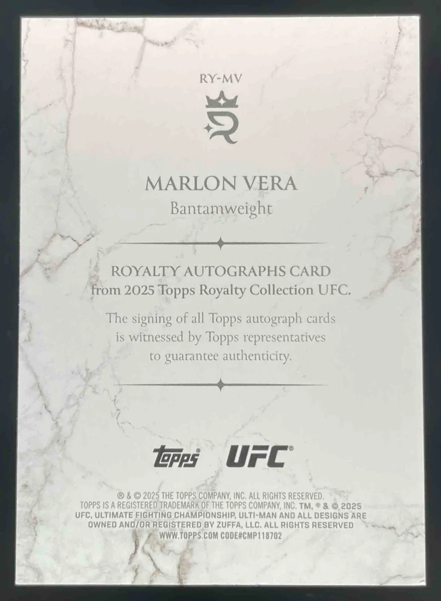 2025 Topps UFC Royalty Autograph #RY-MV Marlon Vera Auto /99 - Image 2