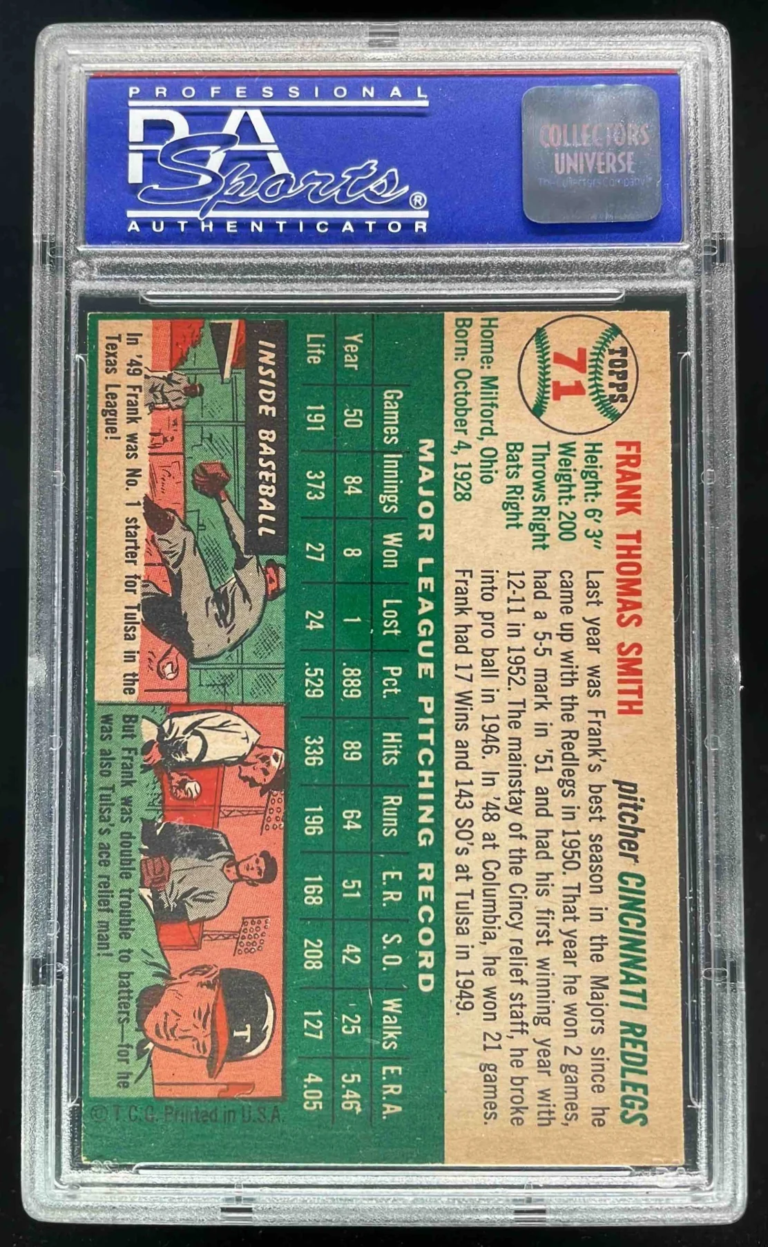 1954 Topps #71 Frank Smith PSA 7 (OC) - Image 2