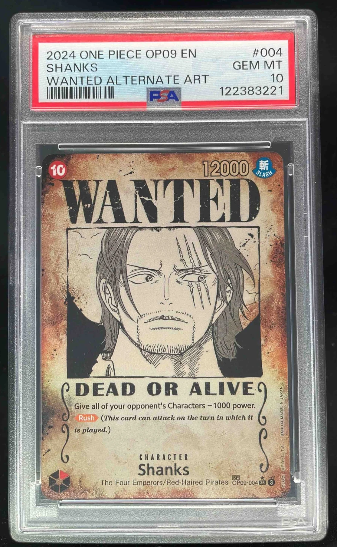 2024 One Piece OP09 EN #004 Shanks Wanted Alternate Art PSA 10